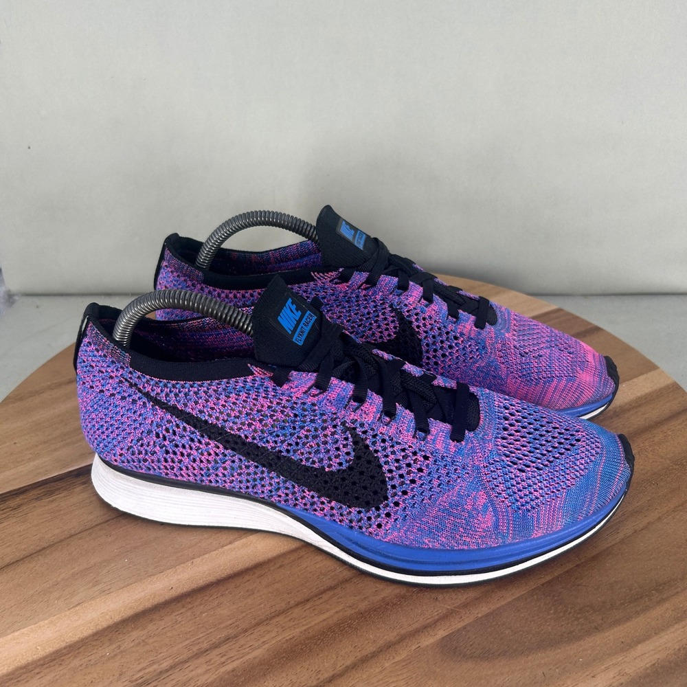 Nike Flyknit Racer Mens Running Shoes Blue Pink 526628-400 Size 10